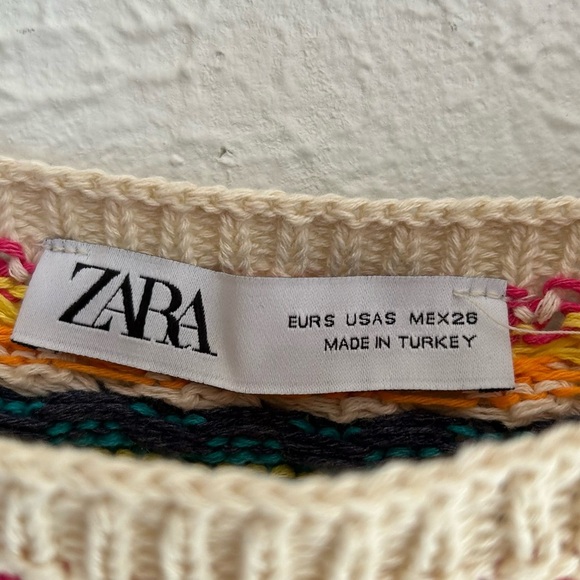 Zara Multicolor Knit Top Striped Off Shoulder Sz Small Cream - Picture 5 of 6